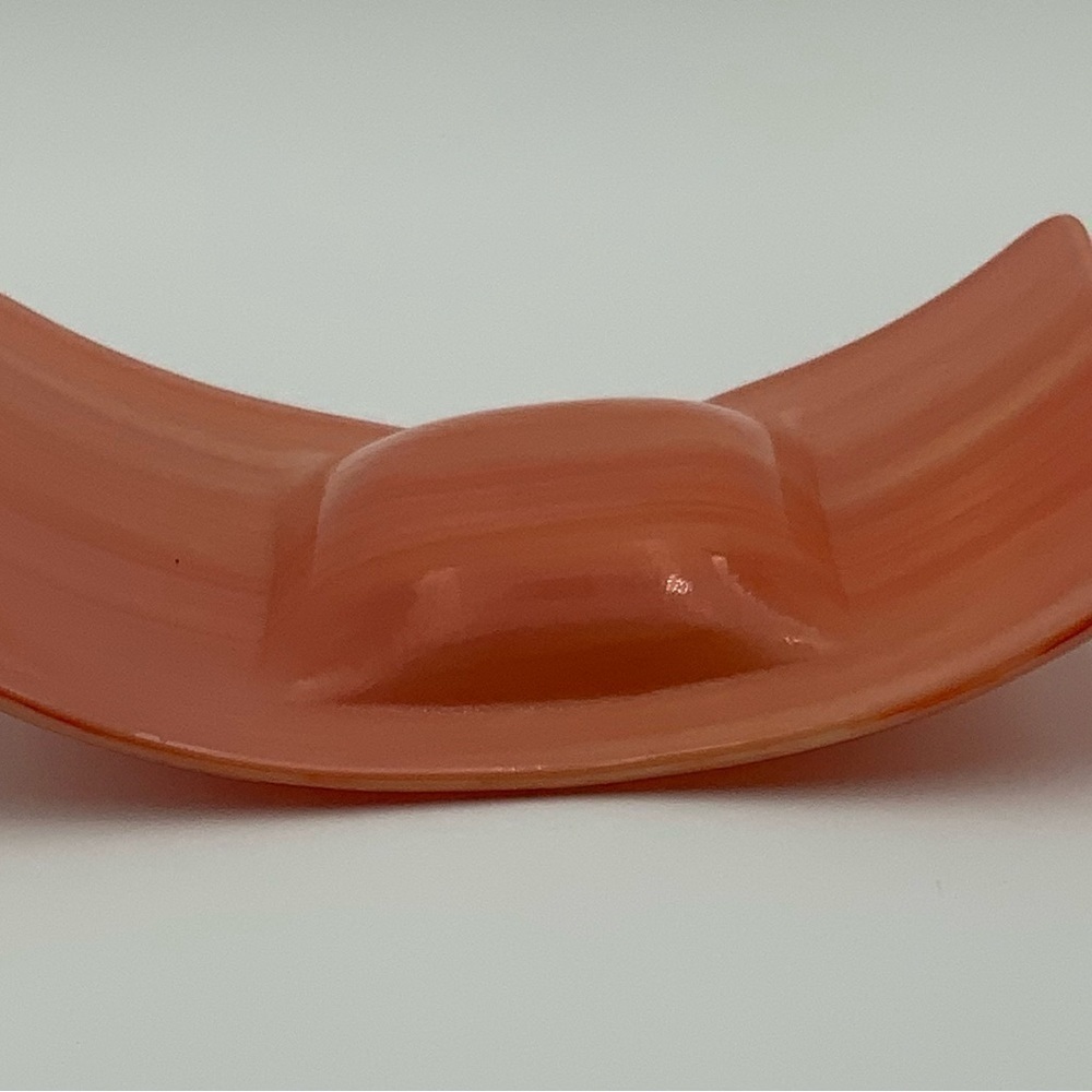 Retro Orange & Cream Swirl Fused Art Glass Arched Trinket Dish - Picture 4 of 6